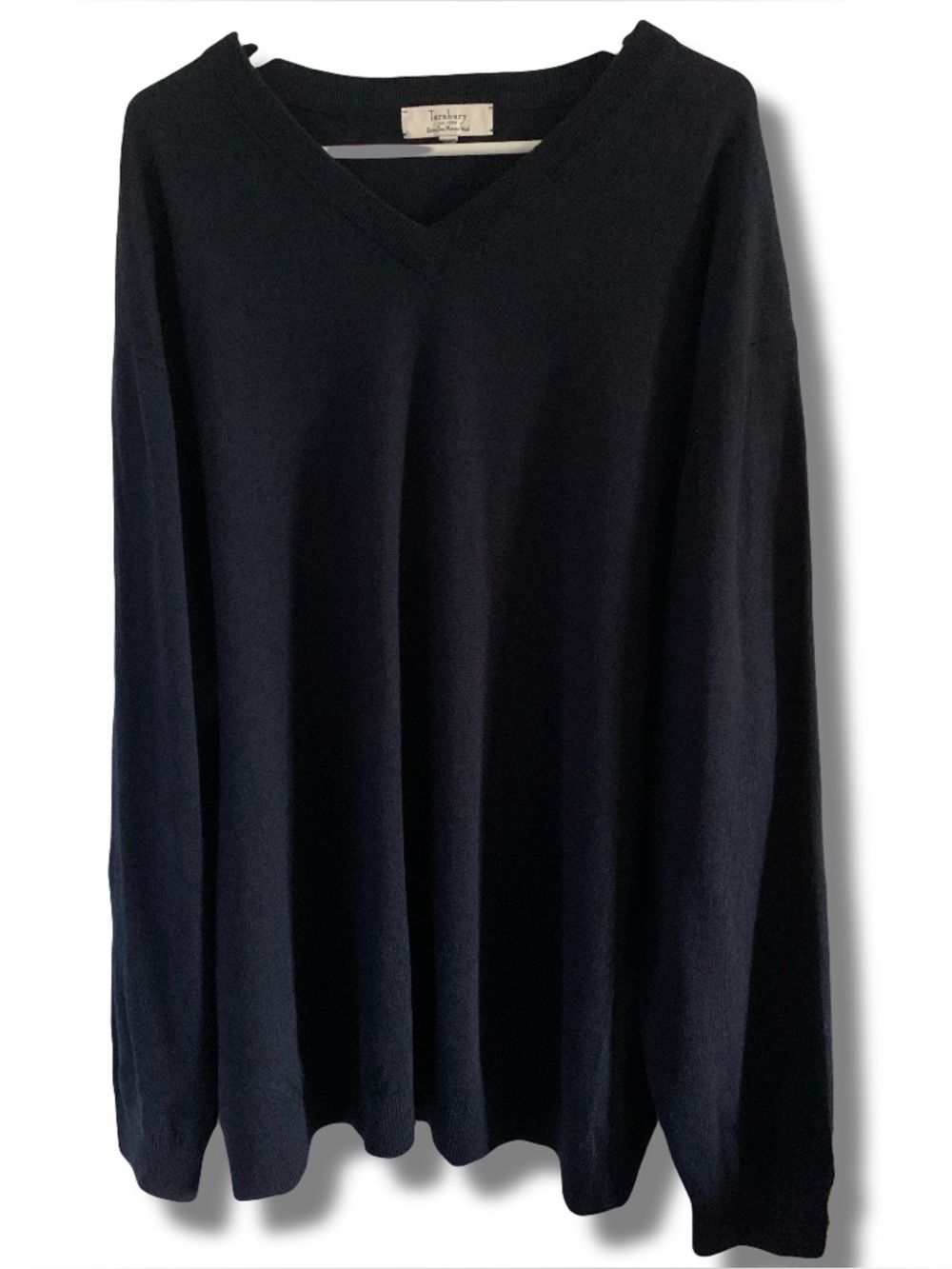 Turnbury Extra Fine Merino Wool V Neck Sweater Navy Size XXL